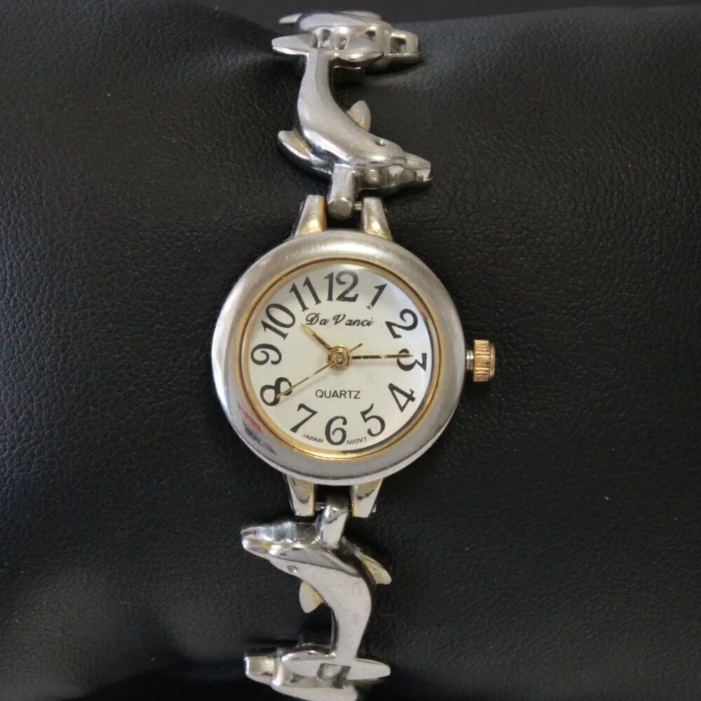 Vintage Ladies Da Vinci Quartz Watch Dolphin Bracelet Used 22mm